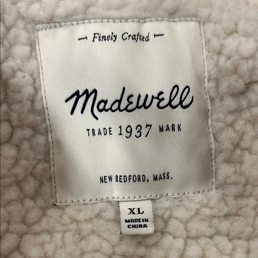 Madewell Wool Buffalo Check Sherpa Fleece Lined Vest Full Zip Knit Collar XL
